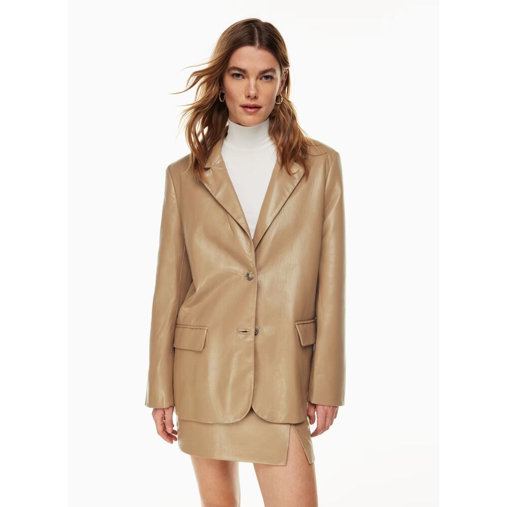 Cinq à Sept Kylie Faux Leather Blazer Jacket Women's Size 16 Caramel Brown
